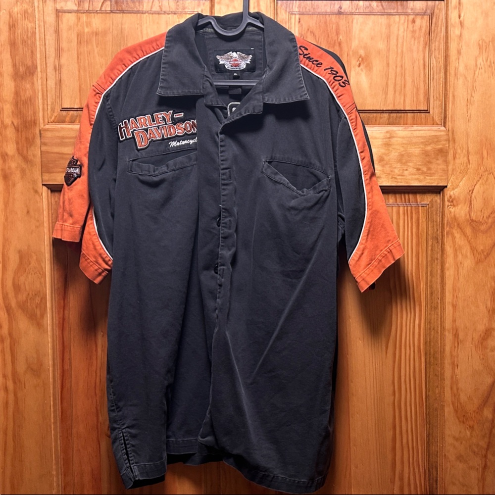 Harley-Davidson Black and Orange Button-Up Shirt